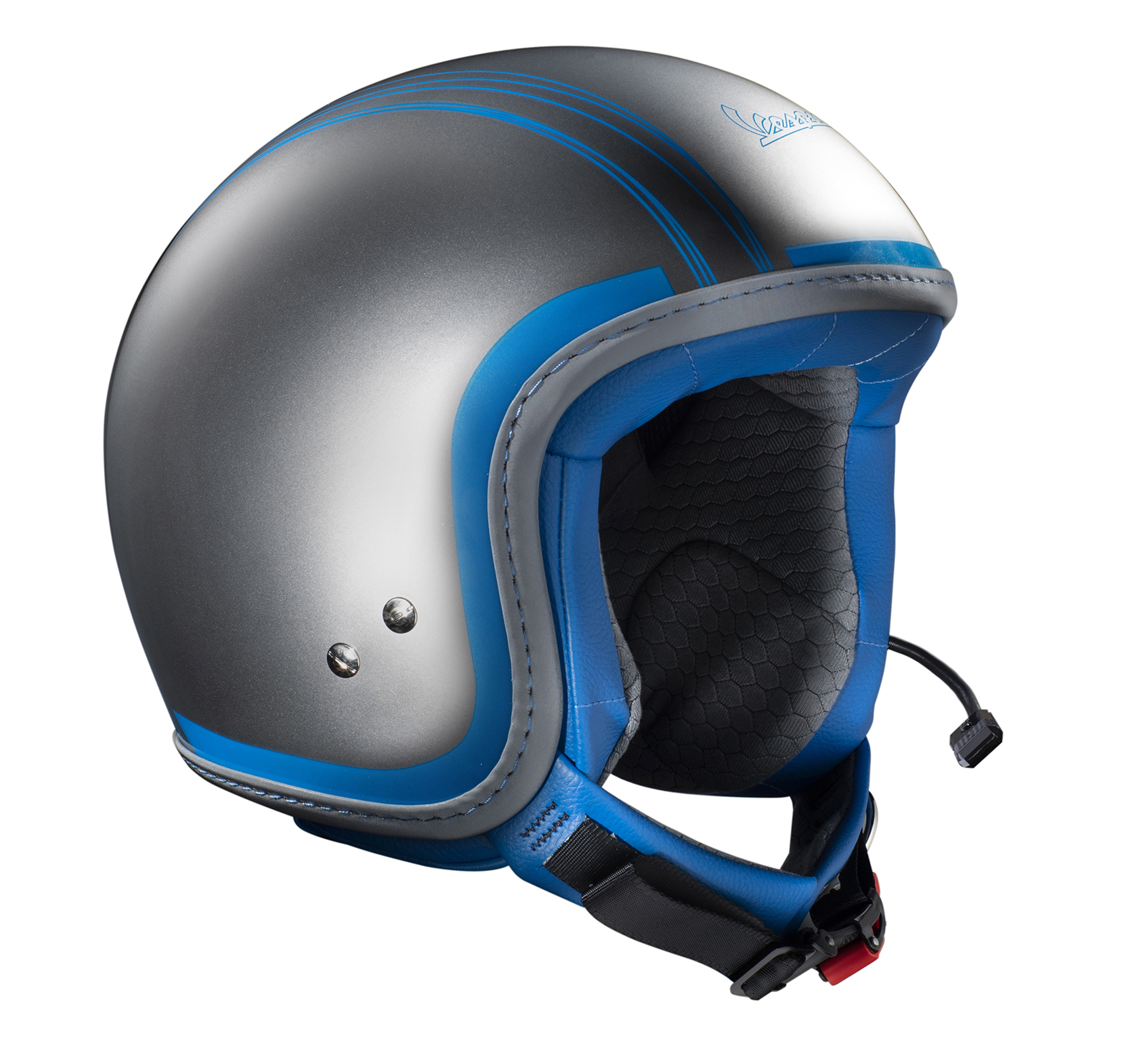 Casque jet Vespa Elettrica Tech blu (Bluetooth) argenté