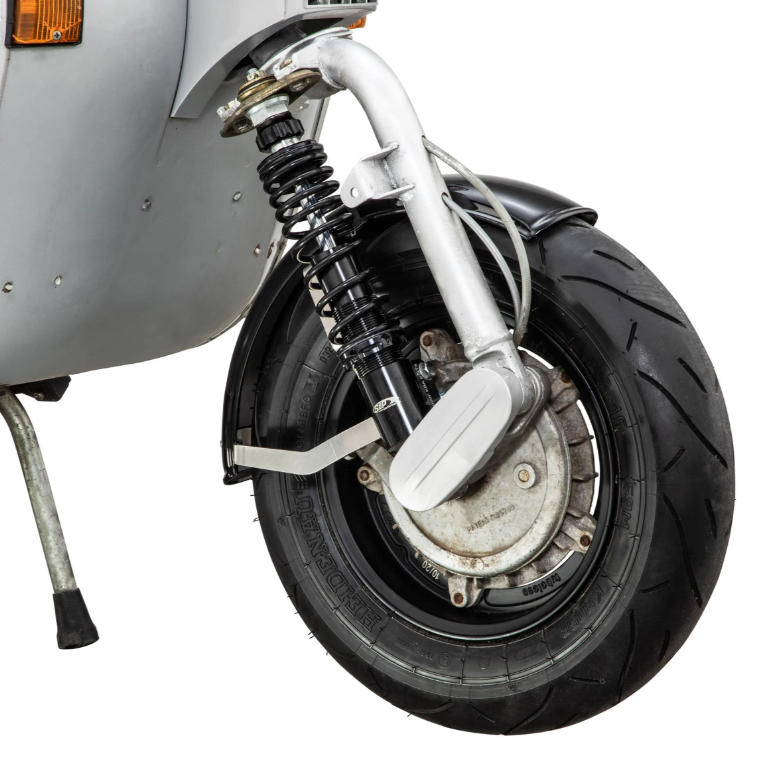 Aile 2.0 Garelli pour Vespa PX 80-200ccm, métal noir brillant, support inox brossé