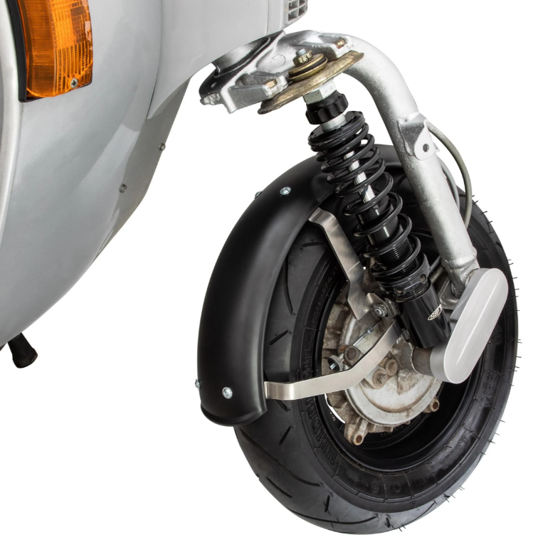 Aile 2.0 Garelli pour Vespa PX 80-200ccm, métal noir mat, support inox brossé