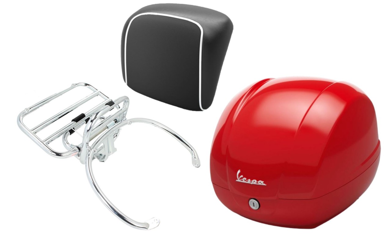 Kit top case 36L rouge dragon (894), porte-bagages chrome pour Vespa GTS 125/300/310