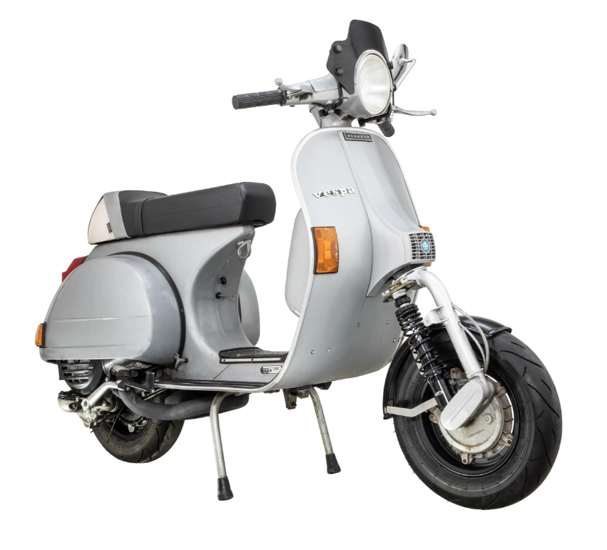 Aile 2.0 Garelli pour Vespa PX 80-200ccm, métal noir brillant, support inox brossé