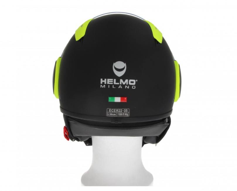 Helmo Milano Full casque jet, FuoriRotta Premium, noir, jaune, matt
