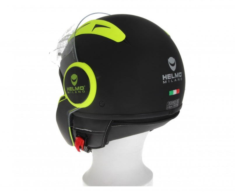 Helmo Milano Full casque jet, FuoriRotta Premium, noir, jaune, matt