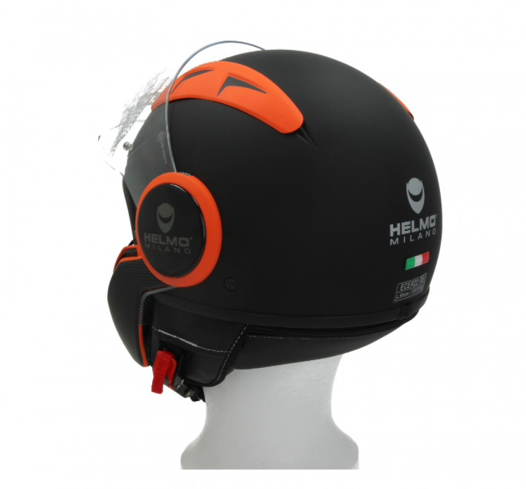 Helmo Milano Full casque jet, FuoriRotta Premium, noir, orange, matt