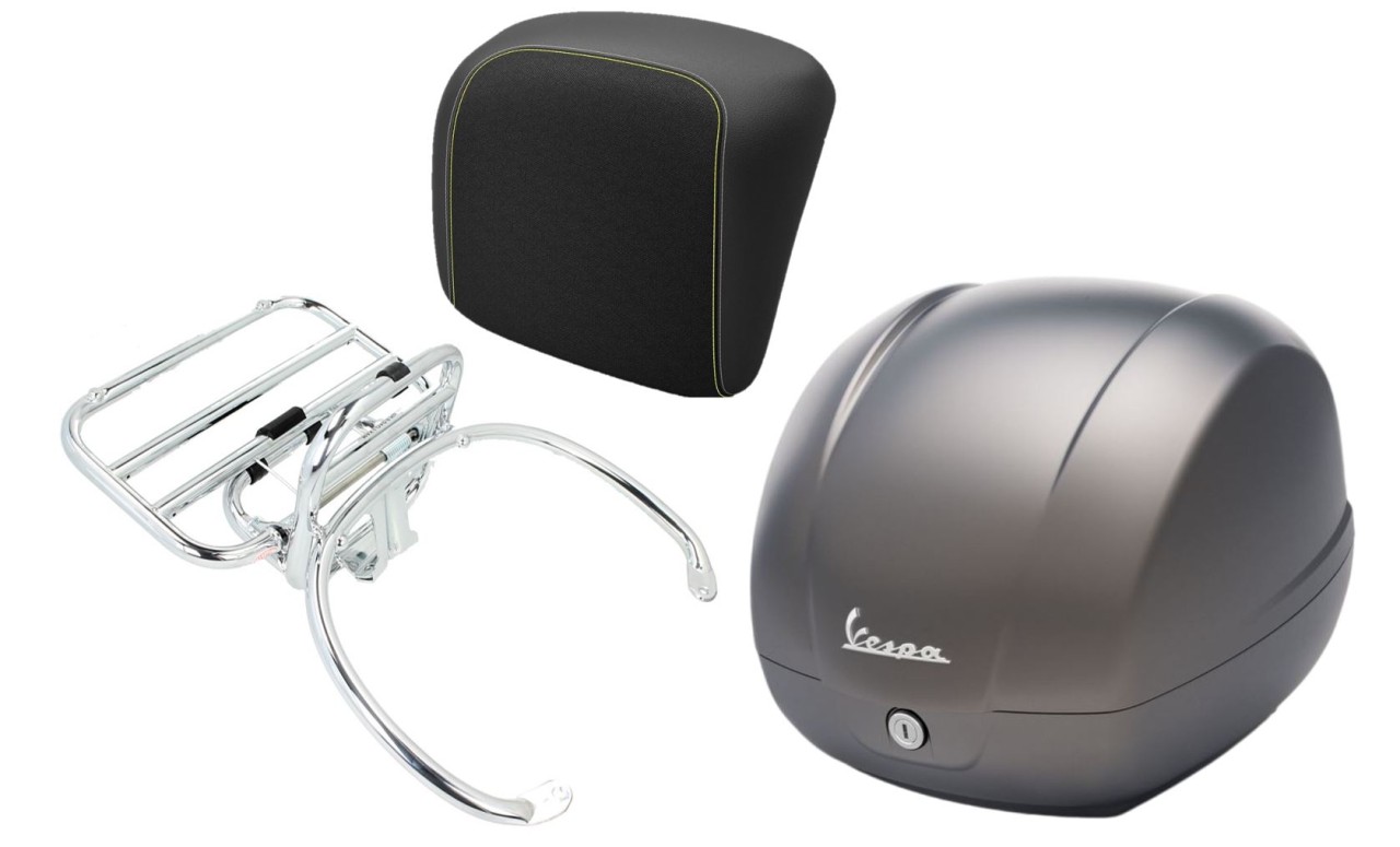 Kit top case 36L gris quartz (G22), porte-bagages chrome pour Vespa GTS 125/300/310