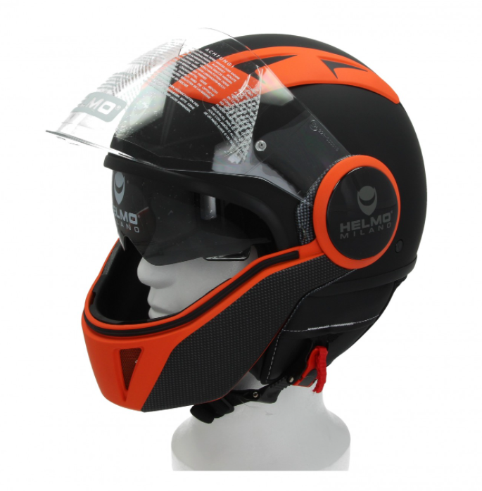Helmo Milano Full casque jet, FuoriRotta Premium, noir, orange, matt