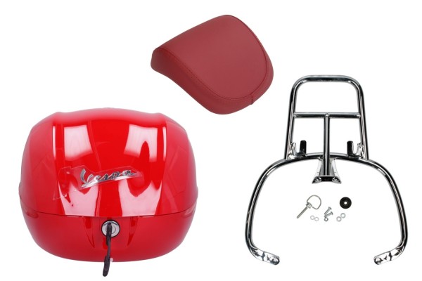 Kit top case 32L rouge dragon (894), coussin dorsal rouge pour Vespa Sprint / Primavera
