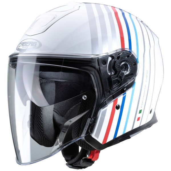 Caberg casque Flyon Bakari, blanc/argent-bleu-rouge