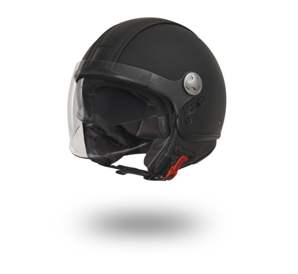 Helmo Milano Demi Jet, PelleDura Premium, noir mat avec éco-cuir noir