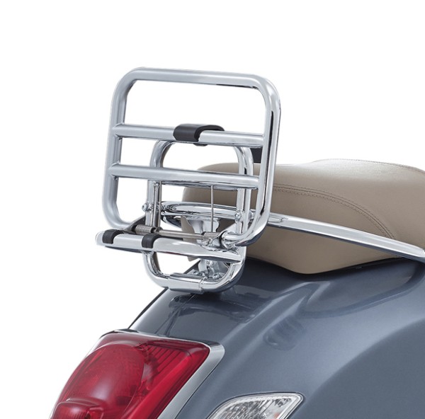 Porte-bagages arrière original rabattable chromé pour Vespa GTS/GTV