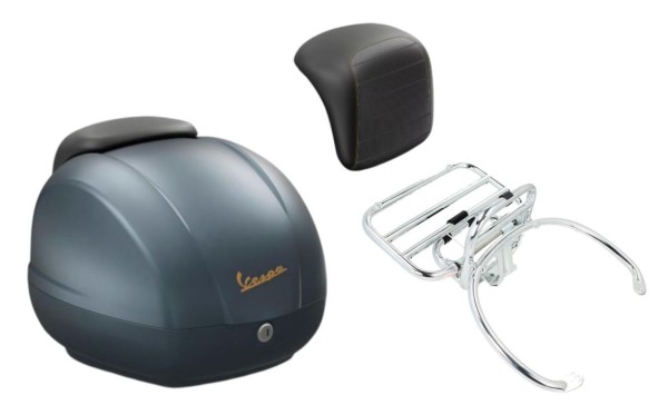 Kit top case 36L Blue Officina 8 (D31), porte-bagages chrome pour Vespa GTS 125/300/310