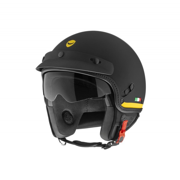 Helmo Milano casque jet, FuoriPorta, noir mat, jaune