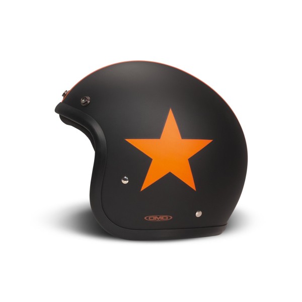 DMD casque jet rétro, noir, mat, Star Orange, fibre de verre, ECE 22.06