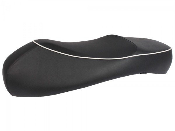 "Banc double" noir avec passepoil blanc pour Vespa GTS